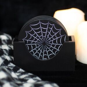 NIB Set of 4 Spiderweb Gothic Spooky Table Drink Coasters